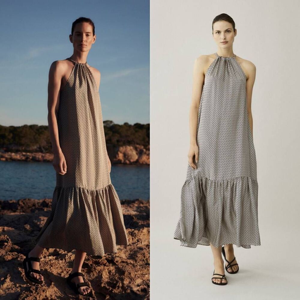 ASCENO IBIZA CREAM CRESCENT SILK TWILL DRESS M $560